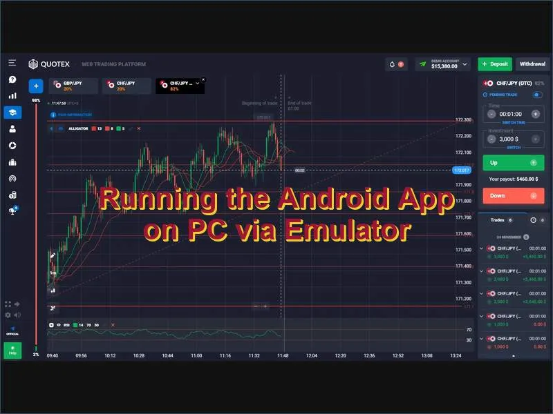 Using an Android emulator like BlueStacks to run the Quotex app on a Windows PC