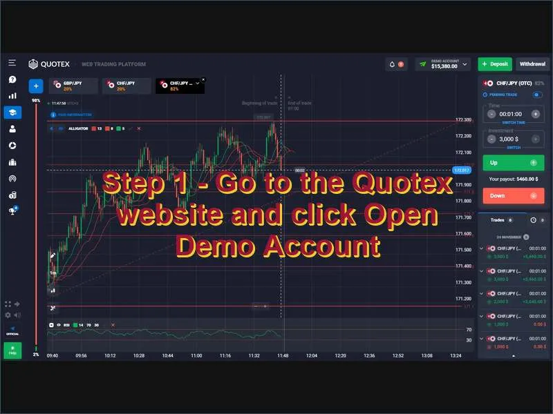 Navigating to the Quotex homepage to launch the demo signup process