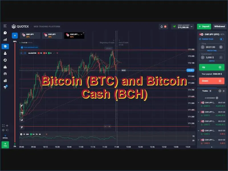 Bitcoin and Bitcoin Cash transactions on Quotex trading platform