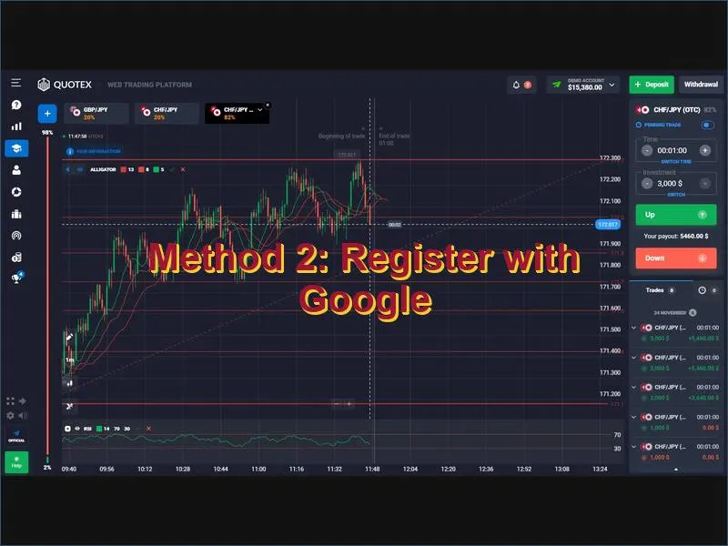 Signing up on Quotex using a Google account for fast access
